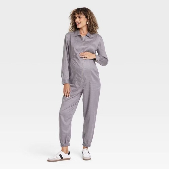 Isabel Maternity by Ingrid & Isabel Pants - Woven Long Sleeve Jumpsuit - Isabel Maternity by Ingrid & Isabel XS Pregnancy